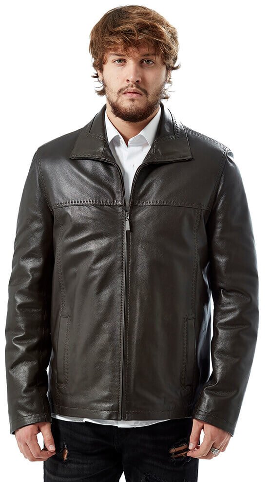 George deals leather coat